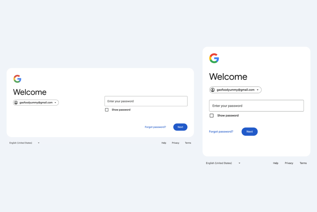 Comparison of Google's new vs previous sign in component. 